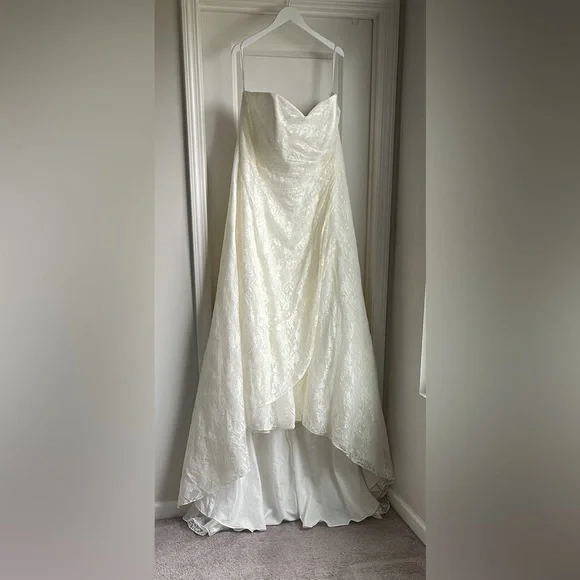 brocade a line dress Shiny Lace Strapless A-line Charming Wedding Dresses, AB1517 – AlineBridal main image 0